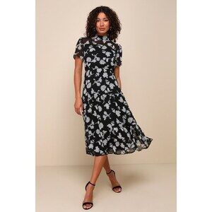 Lulus Floral Dressed Up Black Floral Print Midi Dress - Size L